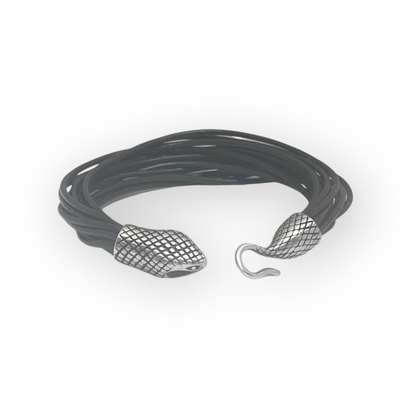 Stainless Steel 𓆙 Snake Multi Strand Leather Bracelet 𓆙 Dark Brown Leather 𓆙 - Picture 11 of 16